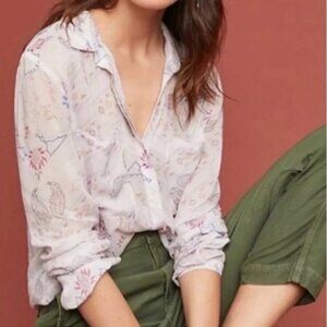 Anthropologie Cloth & Stone Paisley Sheer Button Down Pink Top Women S